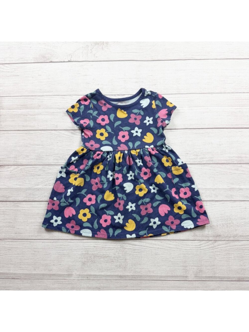 Garanimals Toddler Girls Short Sleeve Navy Floral Dress Cotton Blend 2T
